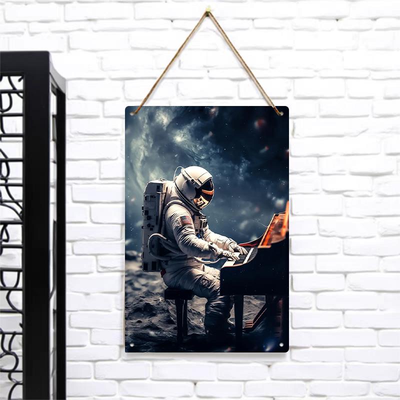 Astronaut Playing Piano In Space Metal Wall Art Sci Fi Decor for Living Room Bedroom Modern Home Decoration