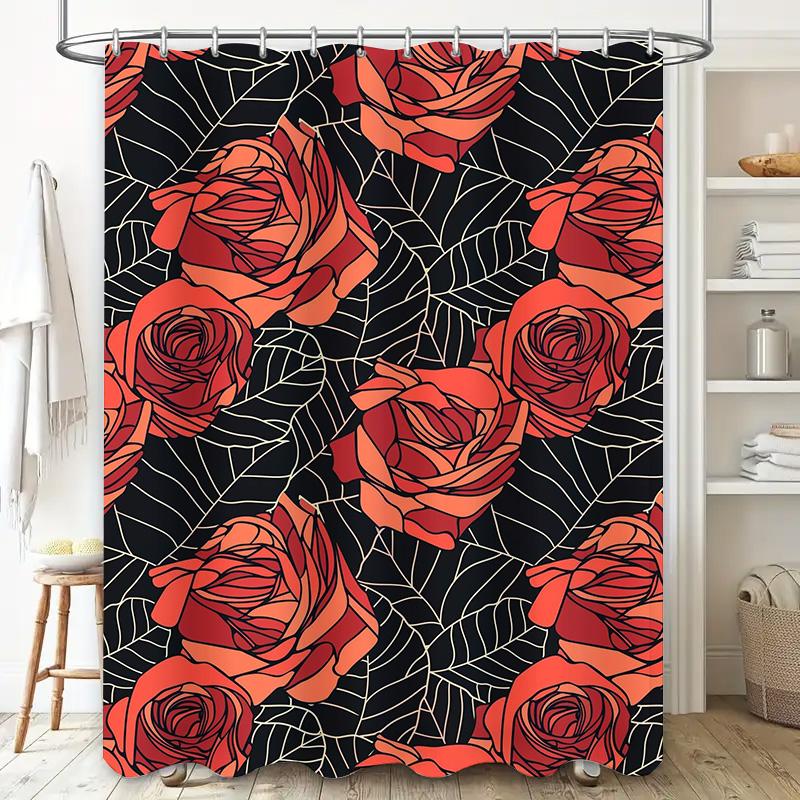 Red Rose Pattern Spider Web Shower Curtain Waterproof Home Decor Bathroom Accessories Set Decoration T7304982561