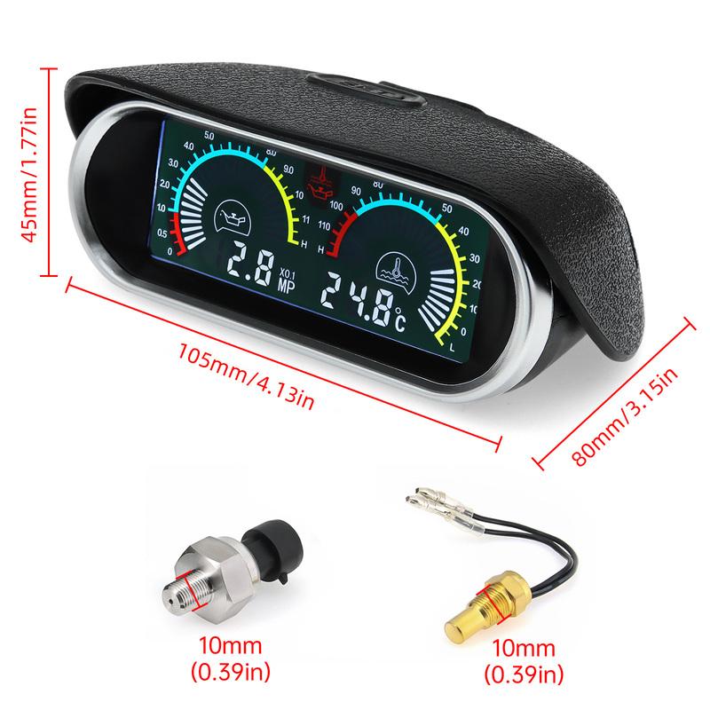 MAIMEIMI LCD Gauge Oil Pressure Gauge+Water Temperature Meter with Sensor Temperature Joint Pipe Sensor Radiator Hose Adapter