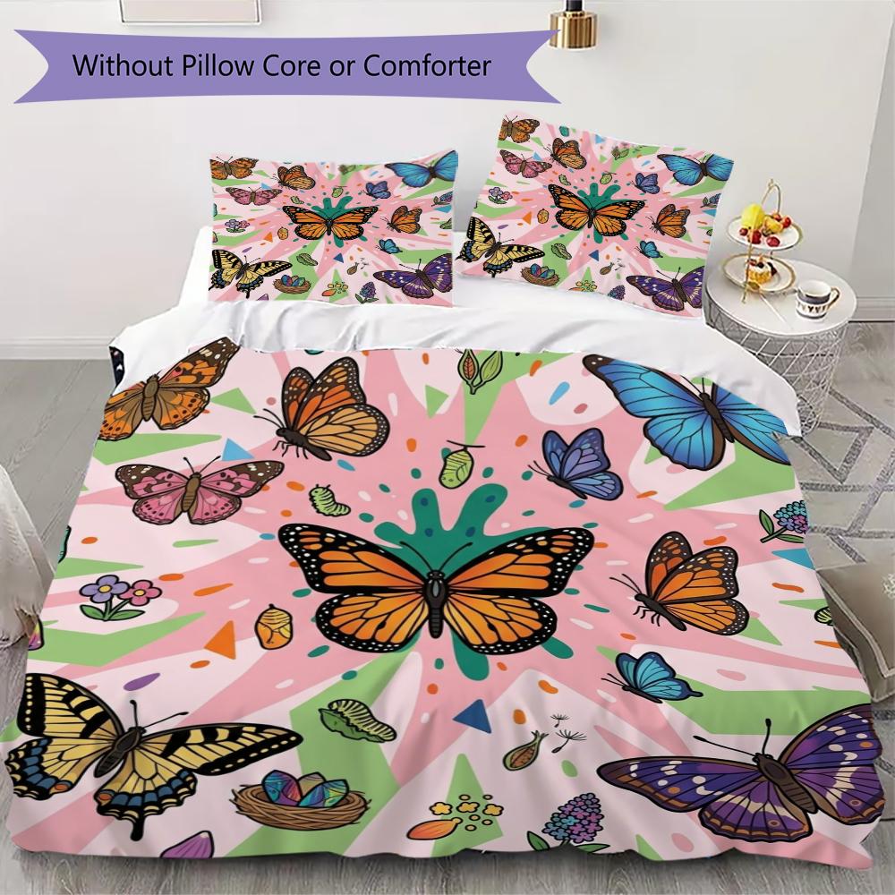 Butterfly Pattern Bedding uilt Set uilt Cover Pillowcase Home Decoration Birthday Gift (1 * duvet cover + 2 * pillowcase  without core)35