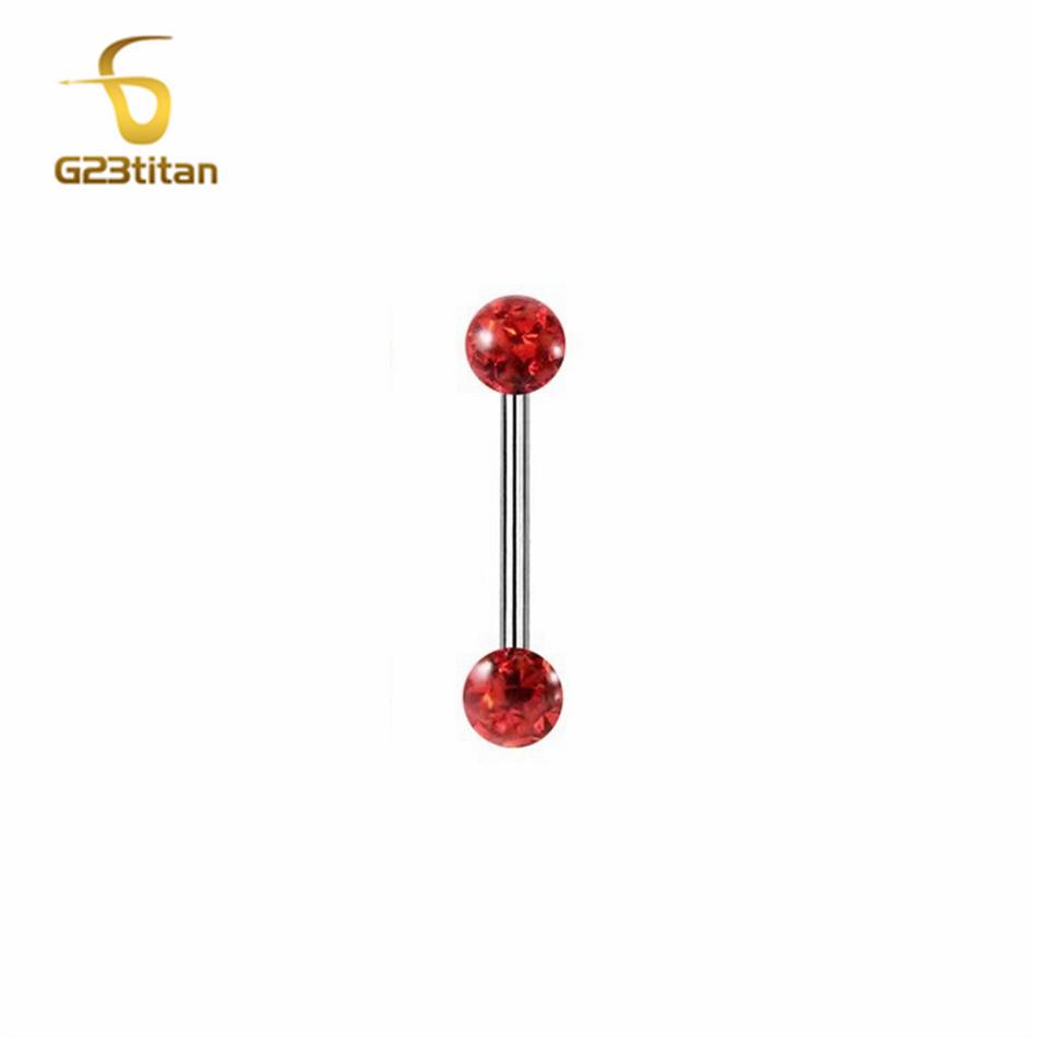 Waterproof Crystal Resin Ball Tongue Rings Nipple Barbell Ear Cartilage Earring 14G 1.6mm 12-22mm Titanium Piercing Body Jewelry
