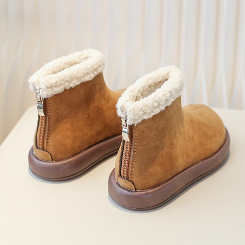 Winter Children Cotton Boots Chunky Khaki Brown PU Leather Kids Short Boots Plush Warm Fashion Simple Design Girl's Ankle Boot
