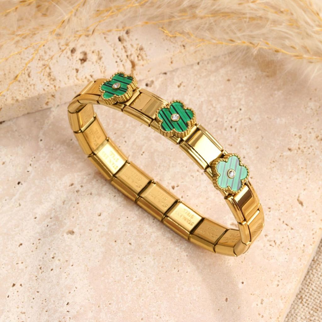 Stainless Steel Strap Stretch Five Leaf Flower Gold/Silver Bracelet Simple for Woman Girl New Trend Party Casual Jewelry Clover