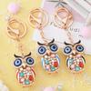 Owl Keychain with Enamel Accents Sparkling Rhinestone Car Key Ring for Women Wisdom Symbol Pendant for Bags Keys
