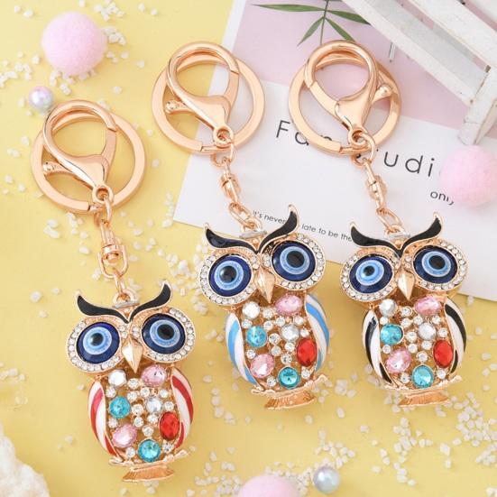 Owl Keychain with Enamel Accents Sparkling Rhinestone Car Key Ring for Women Wisdom Symbol Pendant for Bags Keys