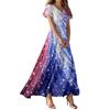 Women's Summer Casual Fashion Print Color Dresses V-Neck Short Sleeve Dresses