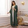 AB454 Women's Plus Size Dubai Chiffon Abaya Set - Three-Piece Middle Eastern Cardigan Long Dress with Hot Stamping