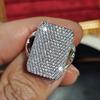 Huitan Geometric Shaped Women Ring CopperColor Full Sparkling Cubic Zirconia Fashion Party Accessories Elegant Daily Jewelry