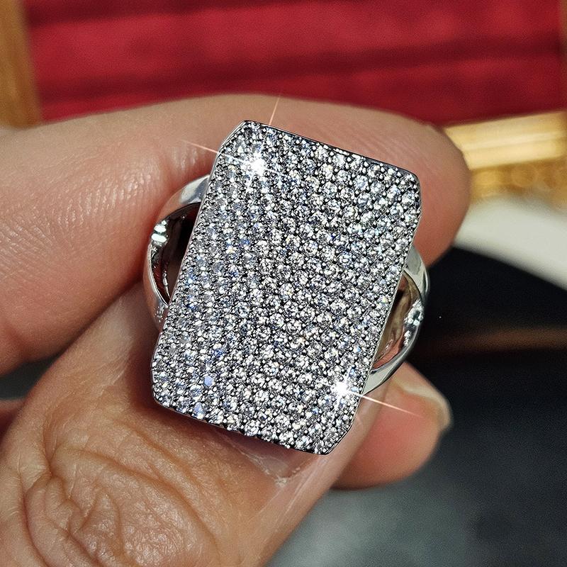 Huitan Geometric Shaped Women Ring CopperColor Full Sparkling Cubic Zirconia Fashion Party Accessories Elegant Daily Jewelry