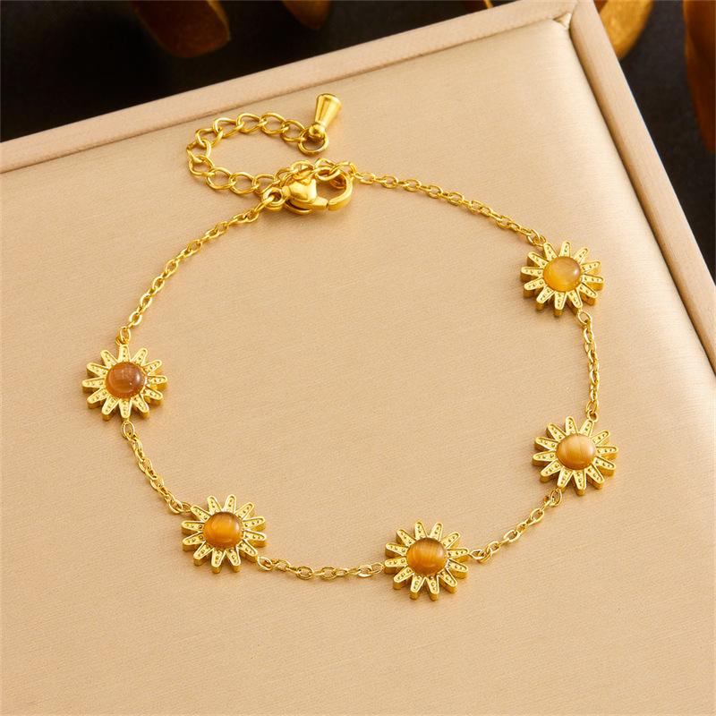 

Fashionable Tiger Eye Sunflower Jewelry Set with Chain Necklace Earrings Bracelet