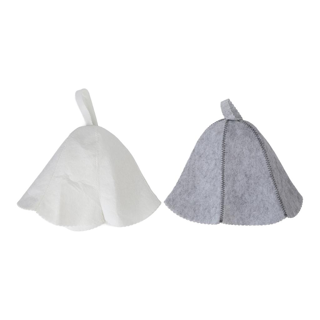 2pcs Sauna Felt Hats Water Absorption Head Protection Shower Bathing Hat for Women Men Grey White