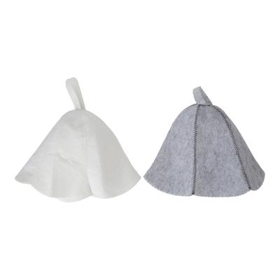 2pcs Sauna Felt Hats Water Absorption Head Protection Shower Bathing Hat for Women Men Grey White