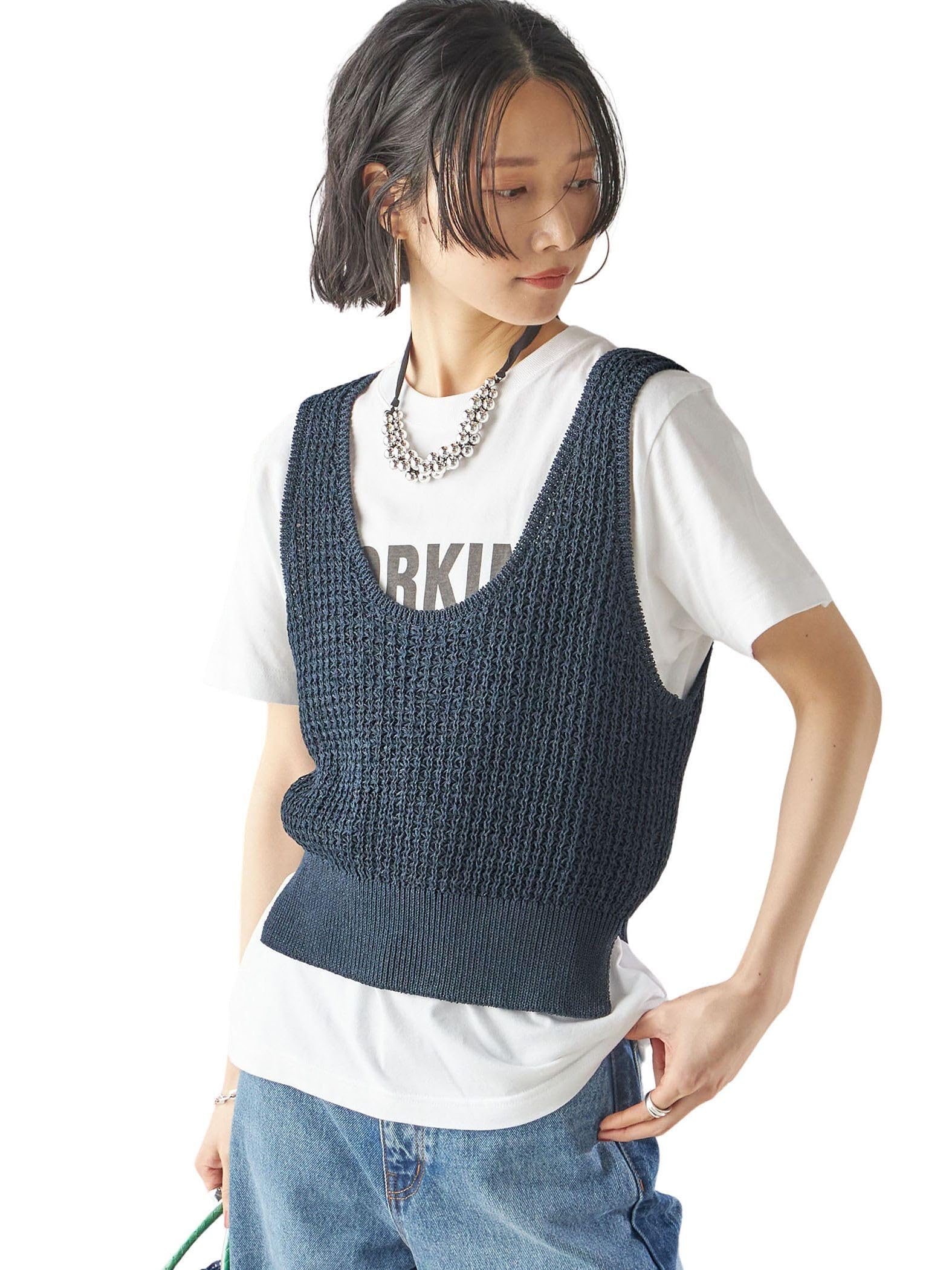 

SHIPS for women Knit Paper Polyester Sleeveless One Size 2-Way Pullover, 316610256, Navy,