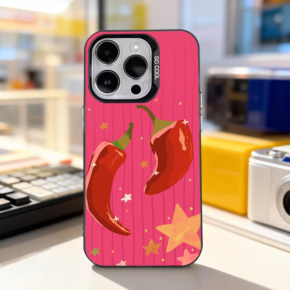 Chili Art Red Phone Case For iPhone 11,12,13,14,15,16,17,Pro,Max,Plus,E,Air,Mini IMD Matte Black