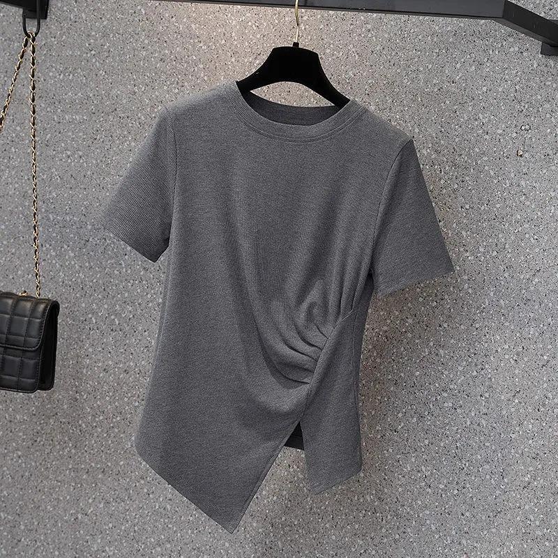 Short-sleeved T-shirt Womens Summer Updated Irregular Chic Slim Top