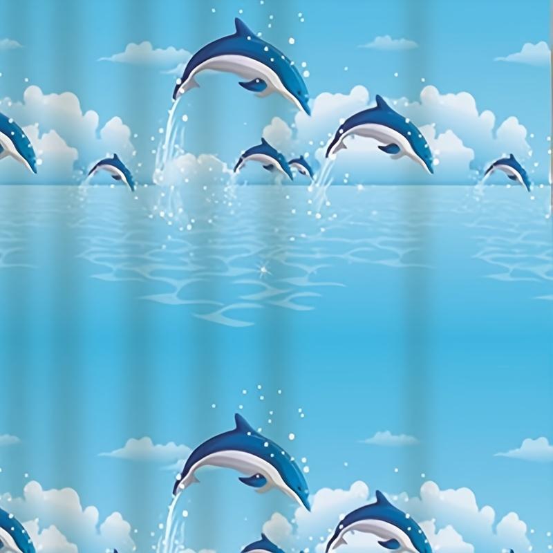 1Pc Shower Curtain - Ocean Theme With Dolphins Jumping In The Sky Design For A Refreshing Bathroom Waterproof