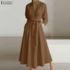 ZANZEA Women Casual Stand Collar Loose Long Sleeve Shirt Dress