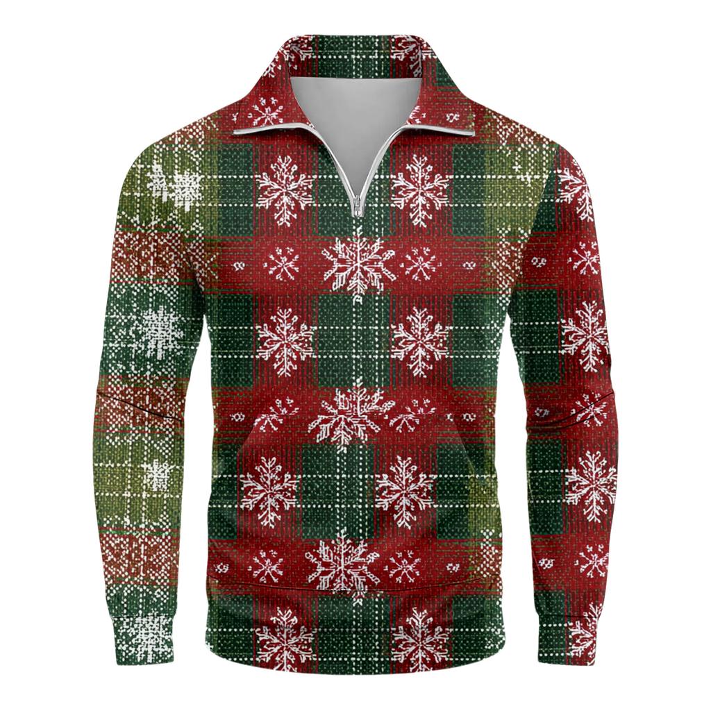 Men's Loose Casual 1/4 Zip Sweatshirt Fashion Printed Long Sleeve Top With Pockets