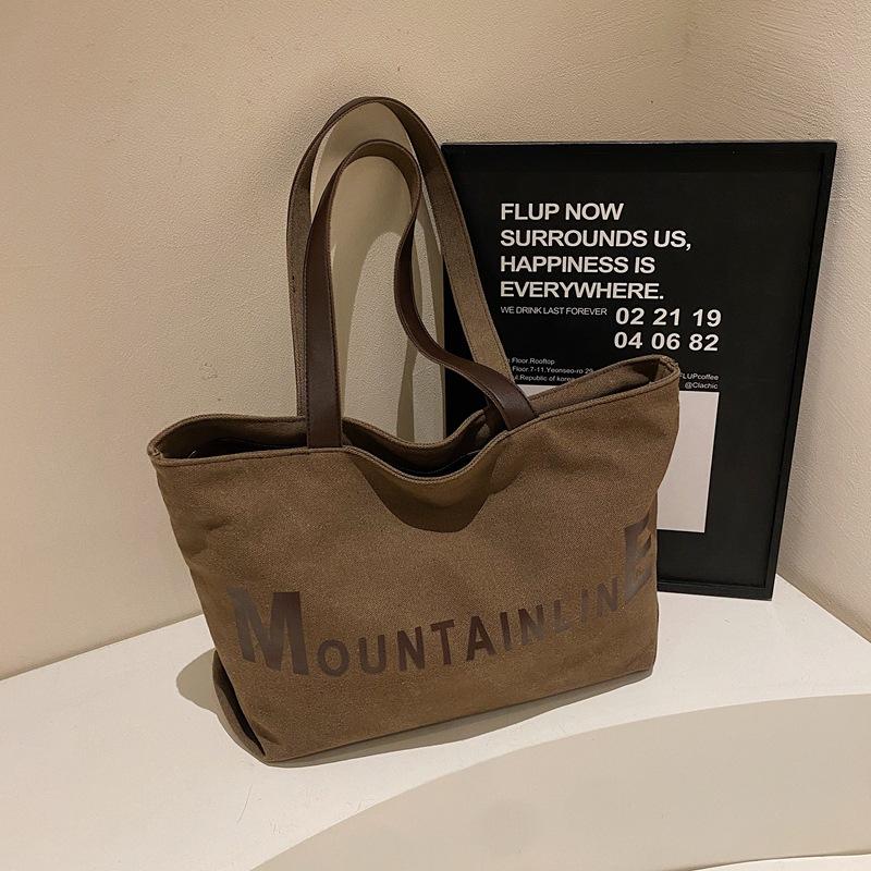 Simple large letter printed tote canvas bag, new retro texture casual fashion commuter women's shoulder bag