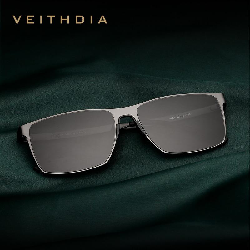 VEITHDIA Herren-Sonnenbrille, quadratisch, Edelstahl, Nylon, polarisiert, mit UV-Schutz, 8226