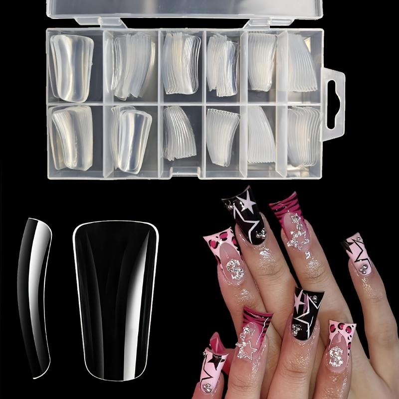 120 Pieces of Medium-Length Duck Nail Tips, 12 Different Sizes, Boxed Transparent Duck Nail Tips, Semi-Cover Wide Nail Tips, French Style False Nail