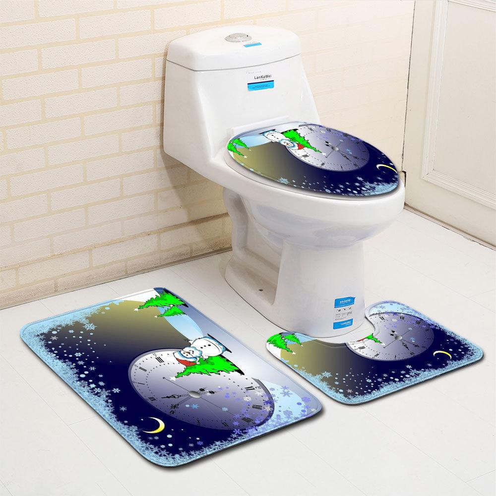 Christmas Bathroom Floor Mat Toilet Three-Piece Set
