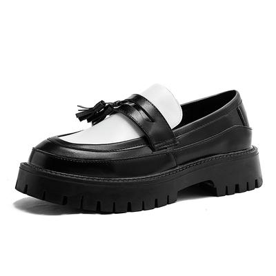 2026 Function Men's Platform Loafers - Black White Tassel Casual Shoes with 3-5CM Height Increase Sole for Business & Daily Wear