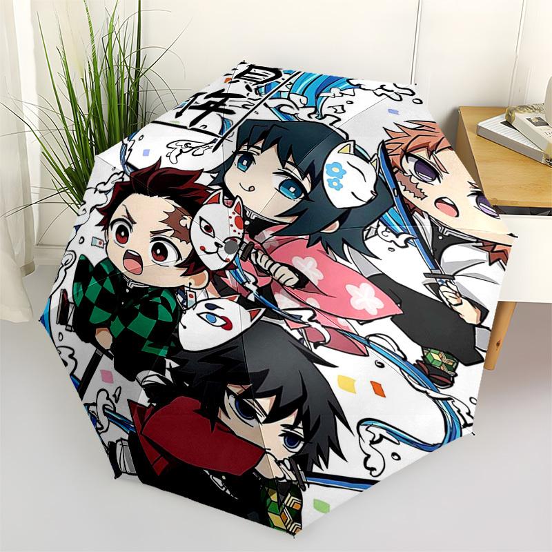 

1pc New Year s Festival Gift - Demon Slayer Characters Chibi Design Automatic Opening Umbrella with Portable 3-Fold Design, 8-Bone Iron Frame for Outd