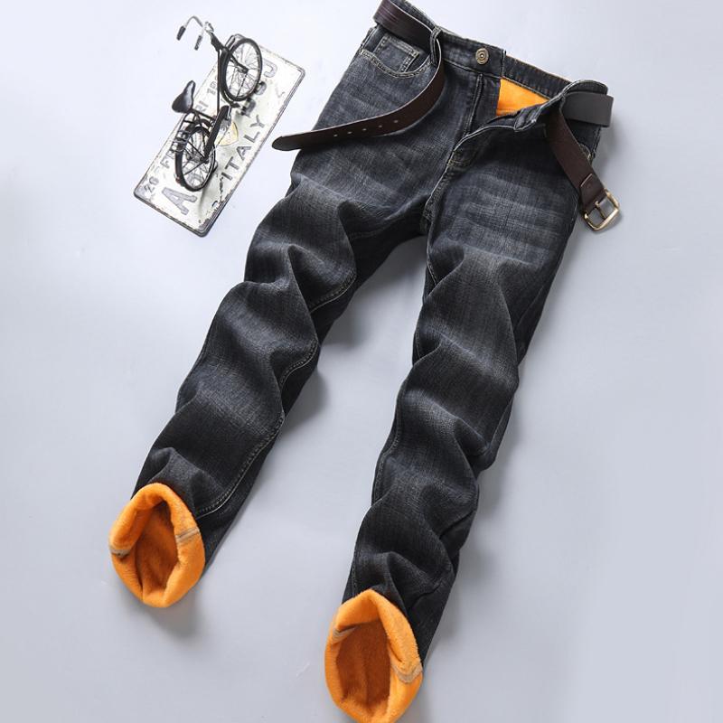 Nové pánské zateplené a zesílené teplé džíny na podzim a zimu elastické Slim rovné univerzální džínové kalhoty