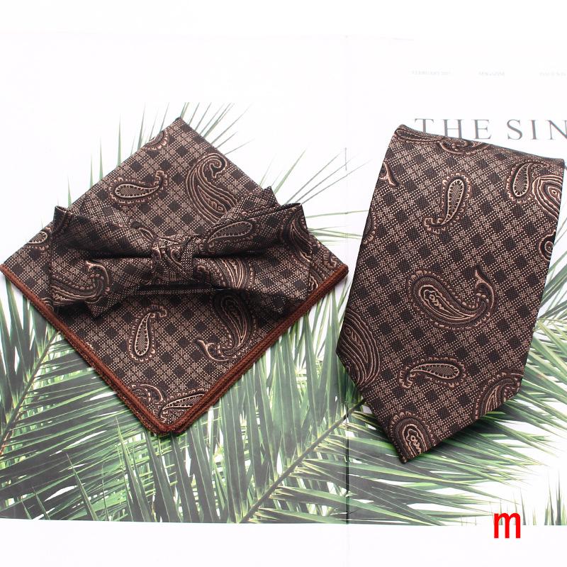 Men'S Tie Set, Polyester Striped Tie, Bow Tie Square Scarf Three-Piece Set, Suit Accessories.