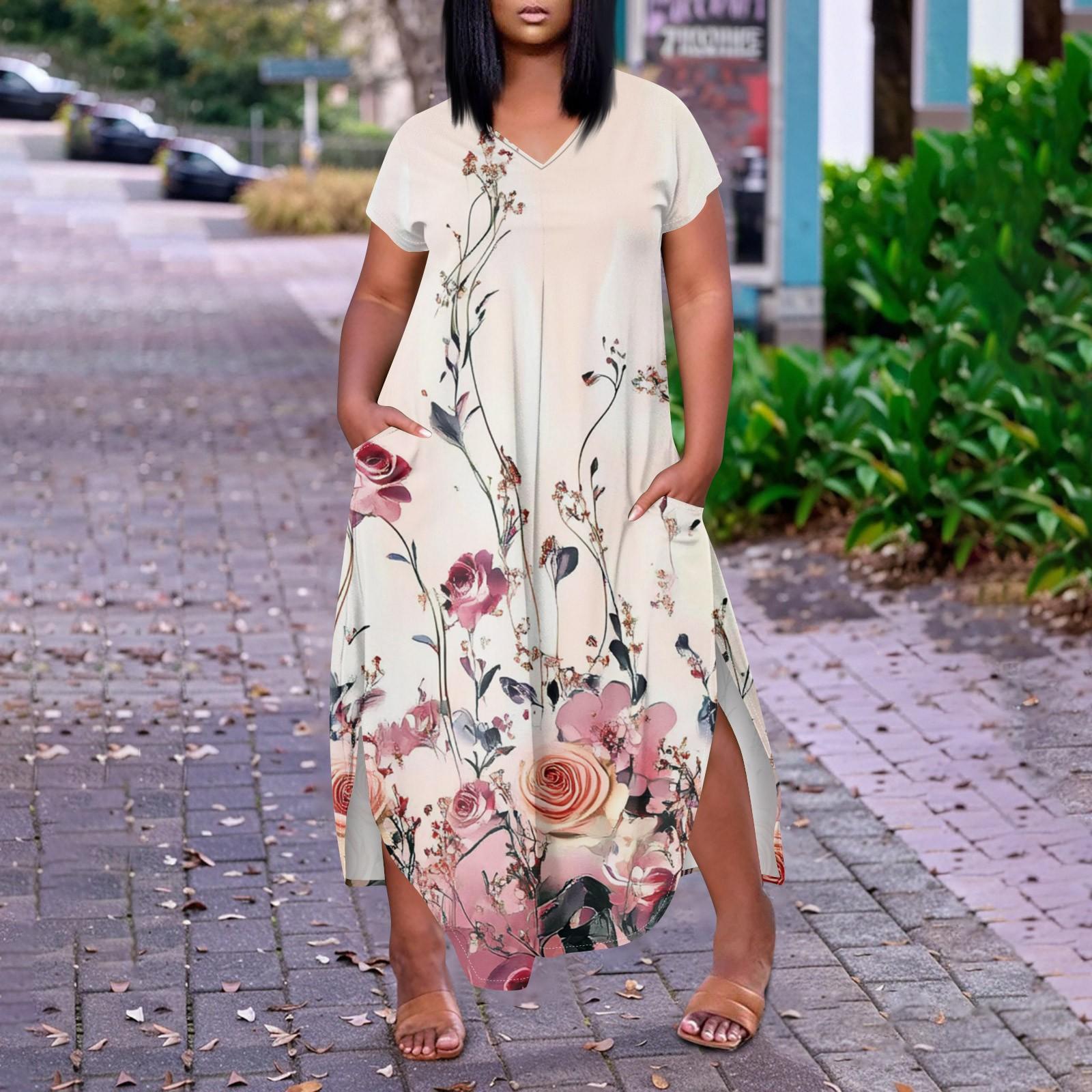 

Женское повседневное платье с коротким рукавом и круглым вырезом больших размеров Temperament L розовый