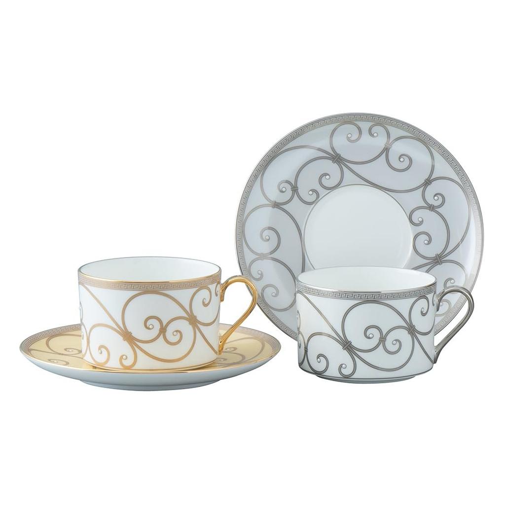 NARUMI Bone China Cup and Saucer Set Rondo 270cc Gold & Platinum Pair 2-Piece Set Elegant Coffee Tea Cups with Gift Box 97351-54719