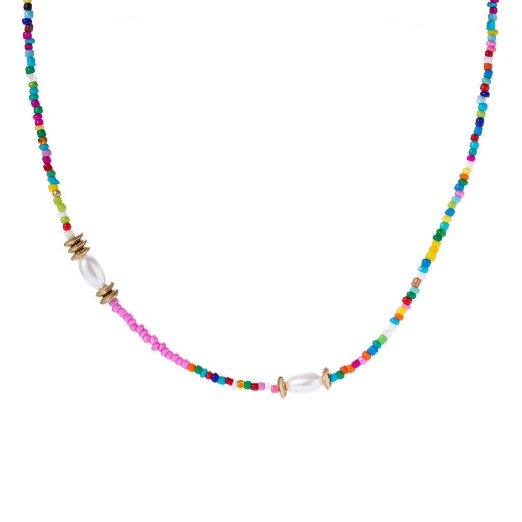 Colorful Flower Millet Bead Necklace 