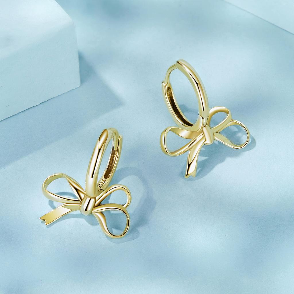Silver earrings with bows, gold-plated hoops, 925 silver clasps
