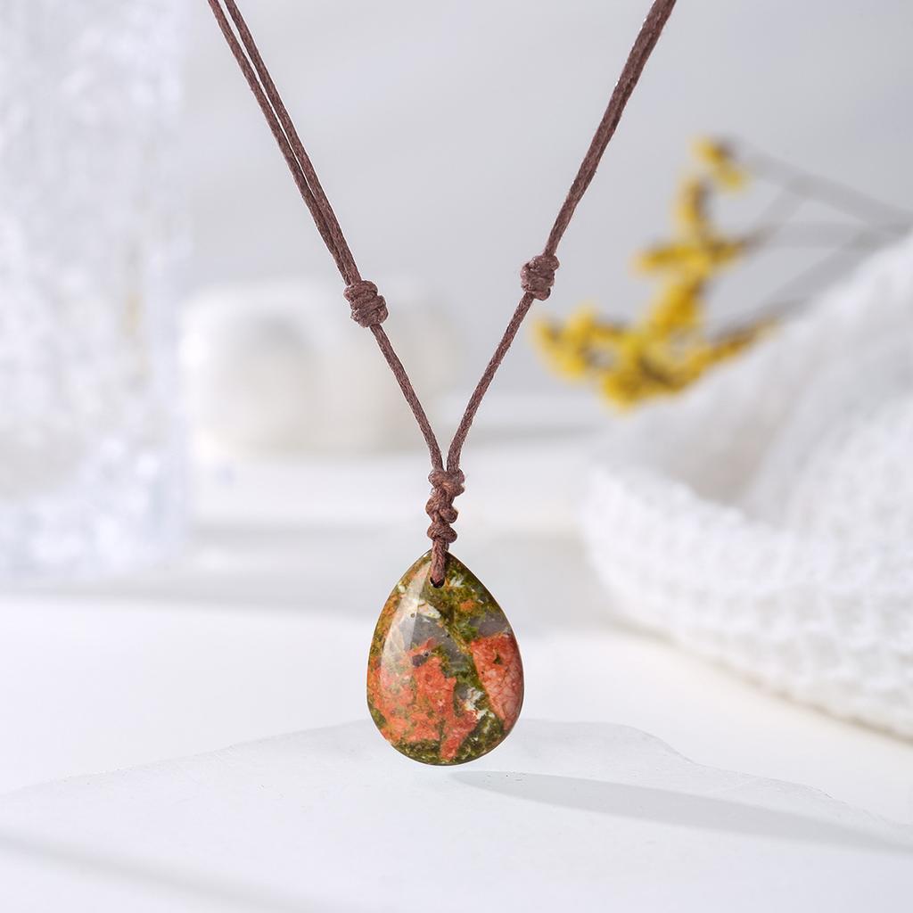 Natural crystal pendant, amethyst necklace, hand woven, water droplet jewelry