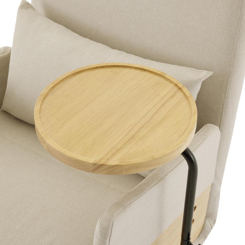 Fotel rozkładany Flieks, 3 w 1 fotel rozkładany z funkcją łóżka, Regulowane oparcie, Drewniana taca, Poduszka, Beżowy