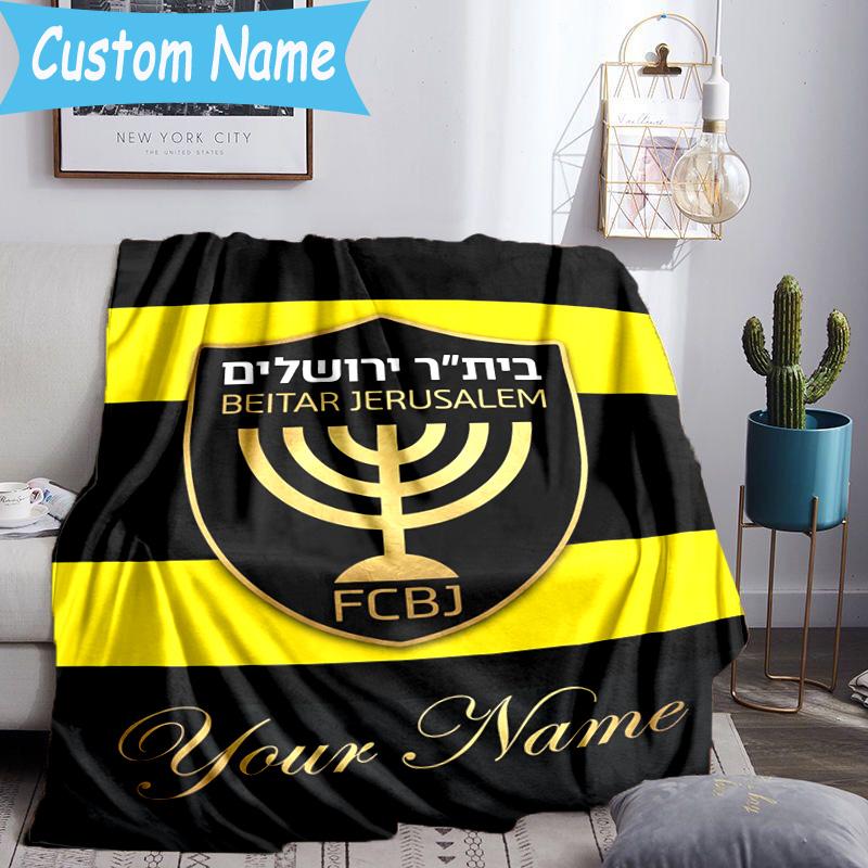 Custom Name Jerusalem Fc Logo Design Flannel Blanket, Use for Birthday/Holiday Gift, Soft Blanket for Sofa/Bed/Camping/Office, Home Decor