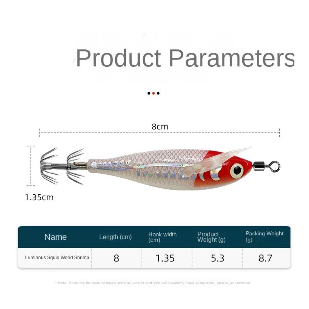 Wood Shrimp Design Mini Fishing Lure 5.3g Weight Noctilucent Squid Jigs  Squid Fishing