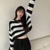 Módní zkrácený svetr Sexy topy Ženy Černý Bílý Svetr s pruhy Pletený Sueter Estetický korejský svetr s krátkým stahováním Y2K Goth