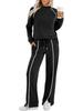 Women's Crew Neck Long Sleeve Stretch Pants and Slit Sweatshirt Set