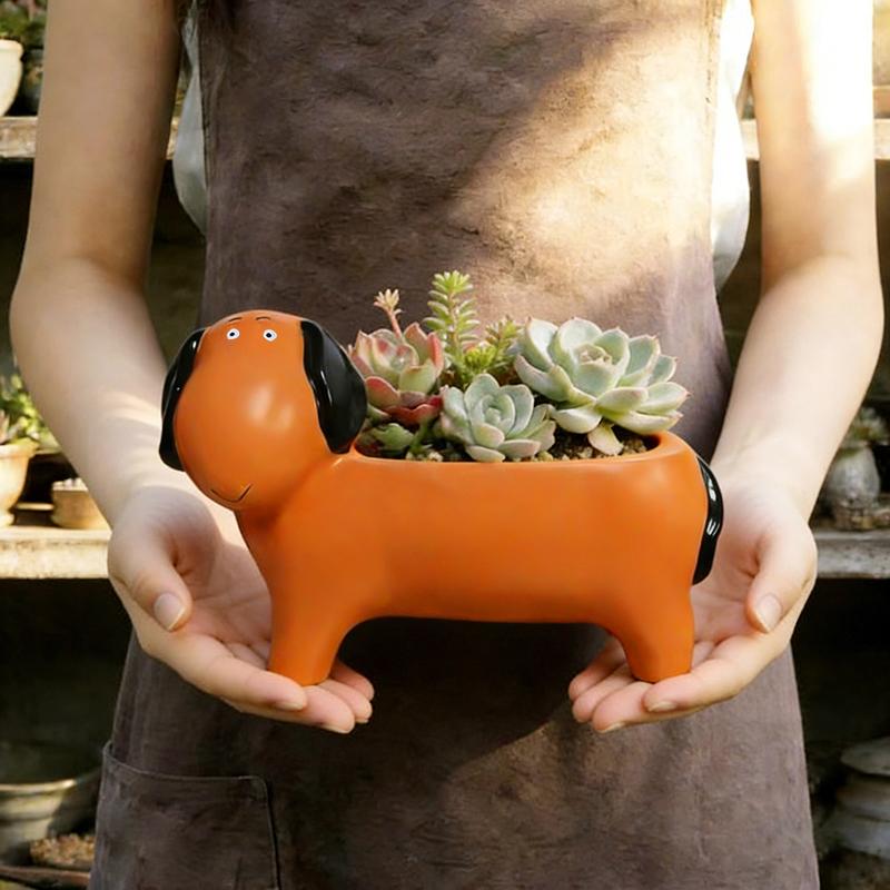 Funny Little Dog Flowerpot Green Potted Plants Vase Container Home Courtyard Garden Decoration Resin Handicrafts Ornament Gift