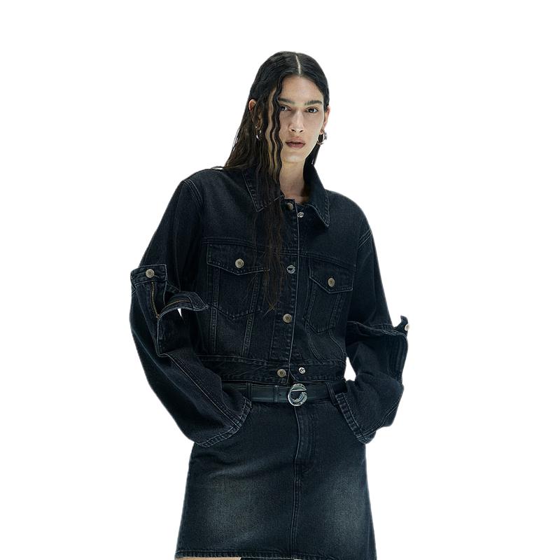 

MO&Co. Women s Cropped Spliced Washed Denim Jacket L 170