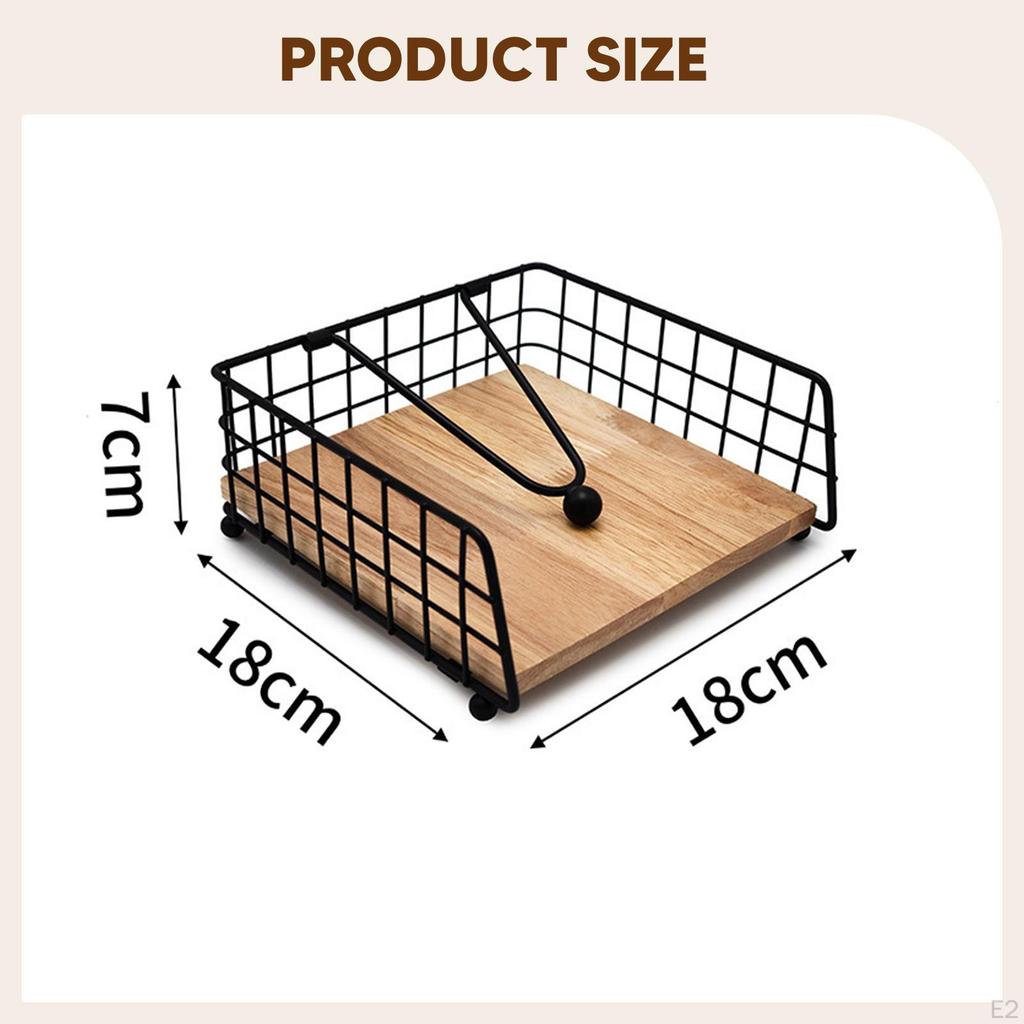 Napkin Holder Flat Dispenser Decoration Iron Stylish Paper Wood Base for Hotel Cafe
