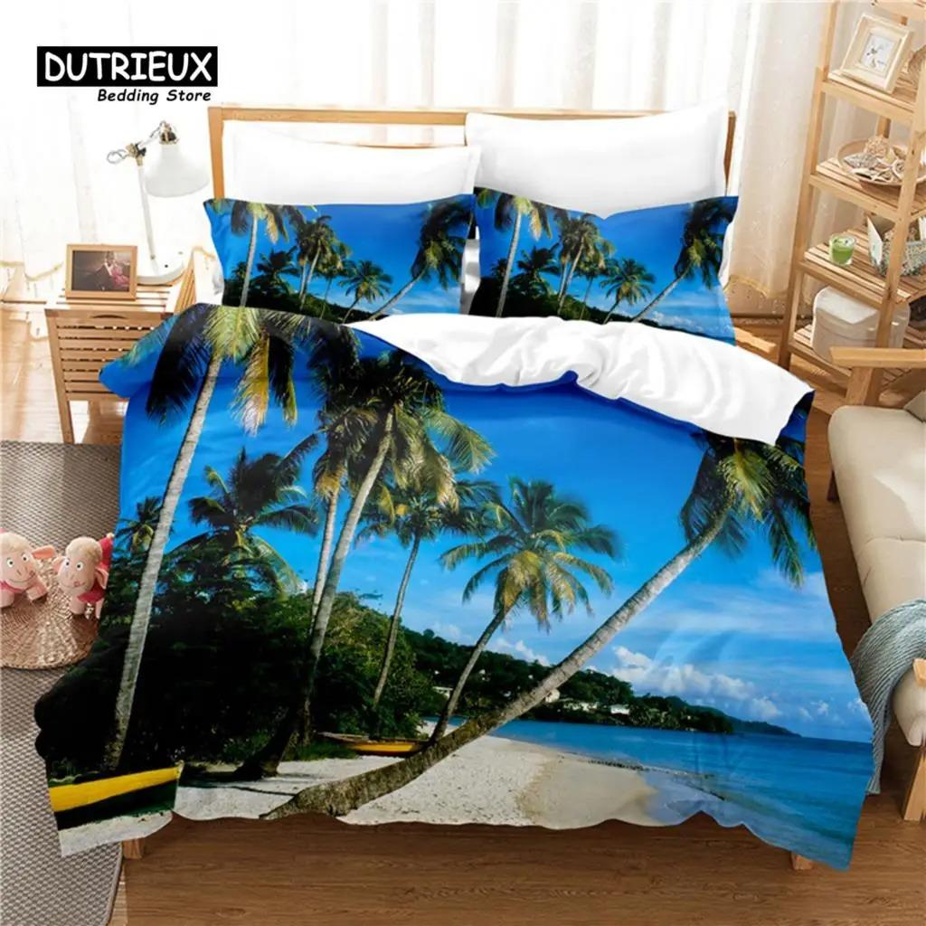 Beach Duvet Cover Set Twin for Kids Ocean Bedding Set Bedclothes Hawaiian Tropical Printed Microfiber Polyester Comforter Cover