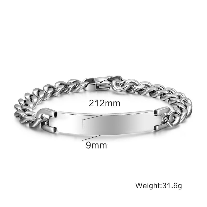 Roestvrij Staal Curb Ketting ID Heren Armband In Zilverkleur Op Maat Manchet Armband Gepersonaliseerde Staaf Met Namen Initialen Datum Mannen Sieraden