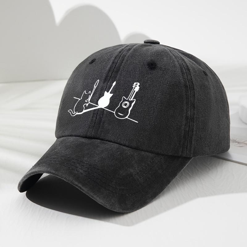 Unisex Adjustable Soft Top Baseball Cap - Cat and Guitar Print Design Lightweight and Breathable Outdoor Fishing Hat