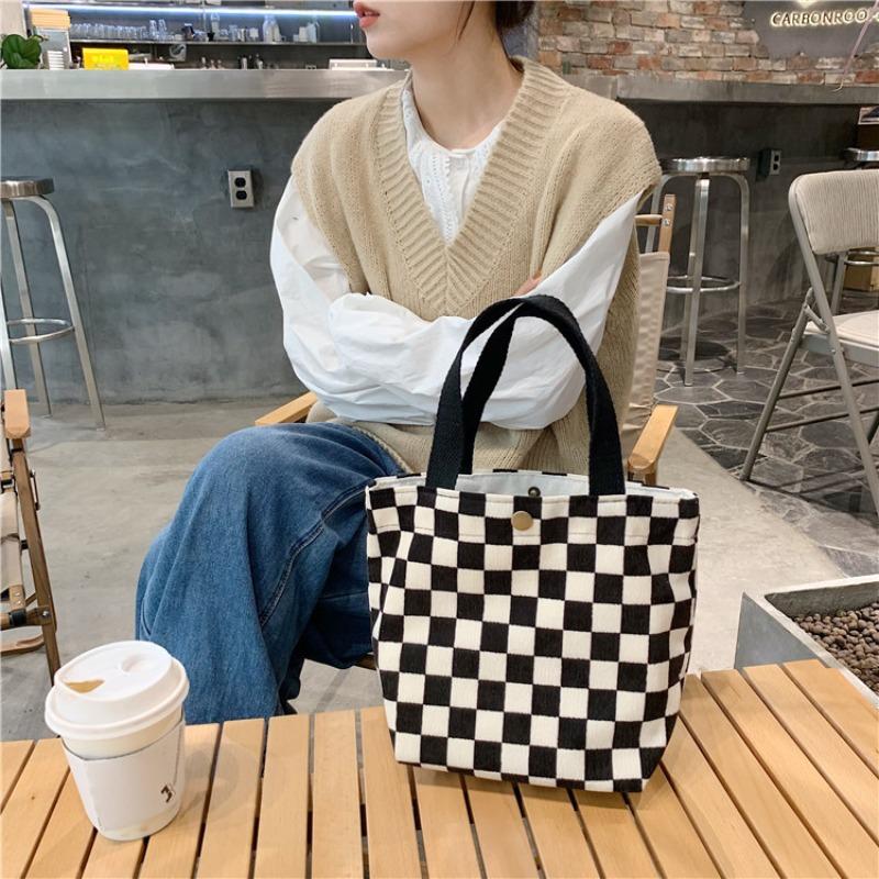 Corduroy Retro Hand-held Cloth Bag Literary Student Mommy Bento Bag Commuter Hand-carried Lunch Box Bag Woman