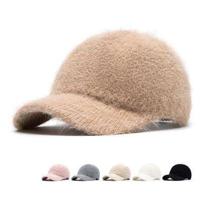 Autumn Winter Knitted Rabbit Fur Baseball Cap Women Warm Velvet Thick Wool Cap Plush Cap