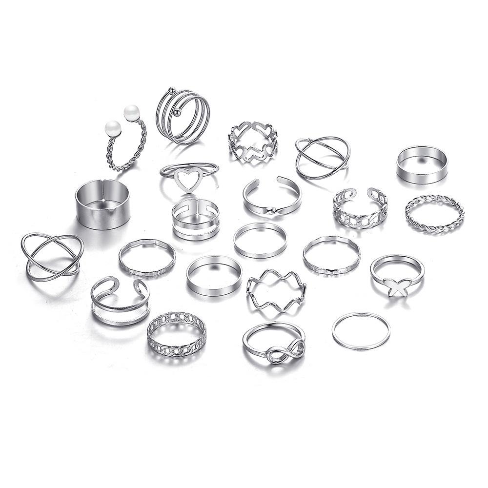 22-Piece Women's Ring Set: Star, Moon, Butterfly, Geometric, Heart Designs