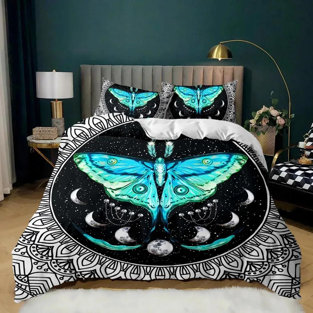 Zestaw Poszwy na Kołdrę Ćma Jastrząbcza, Poszwa na Kołdrę ze Zwierzęcym Motylem, Gotycka Ćma Boho Poszwa na Kołdrę, Zestaw Pościeli Rozmiar Queen King Full Twin